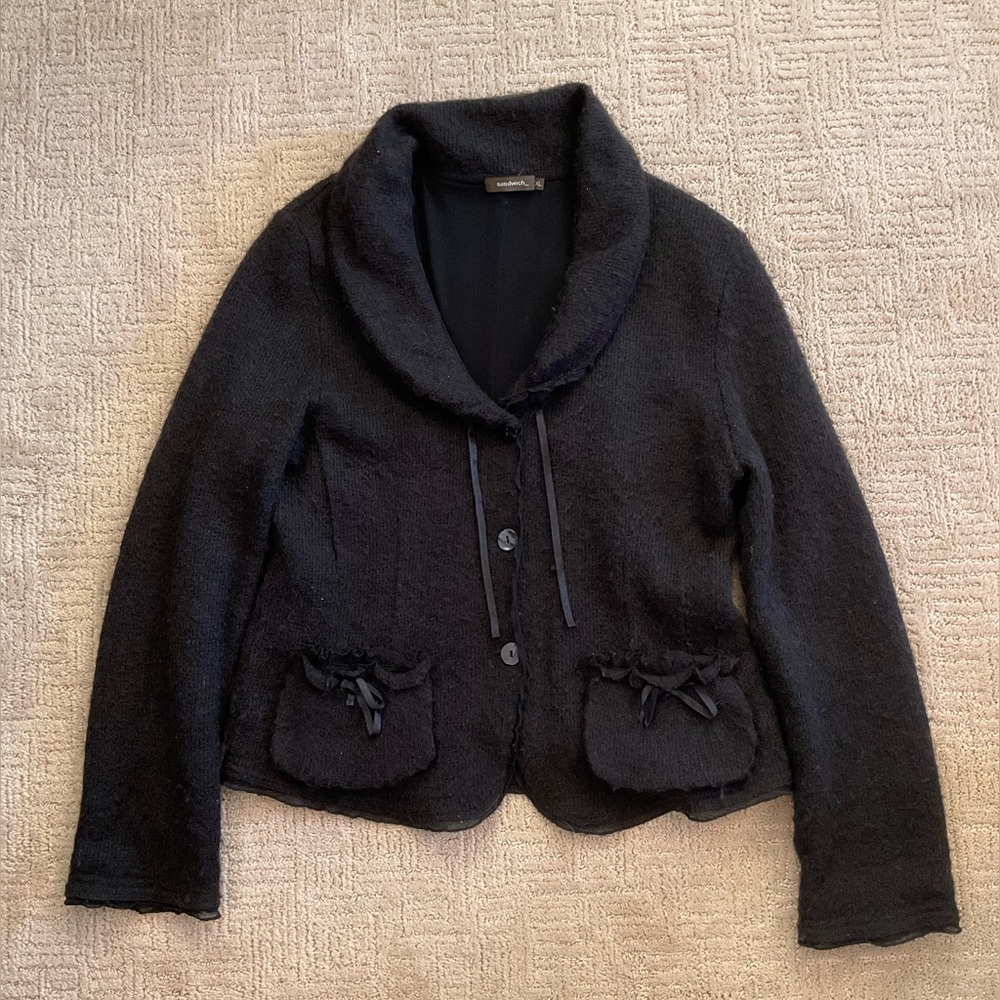 ♣️💕Sandwich Anthropologie Black Wool Blend Cardigan Sweater Jacket Bows M/L